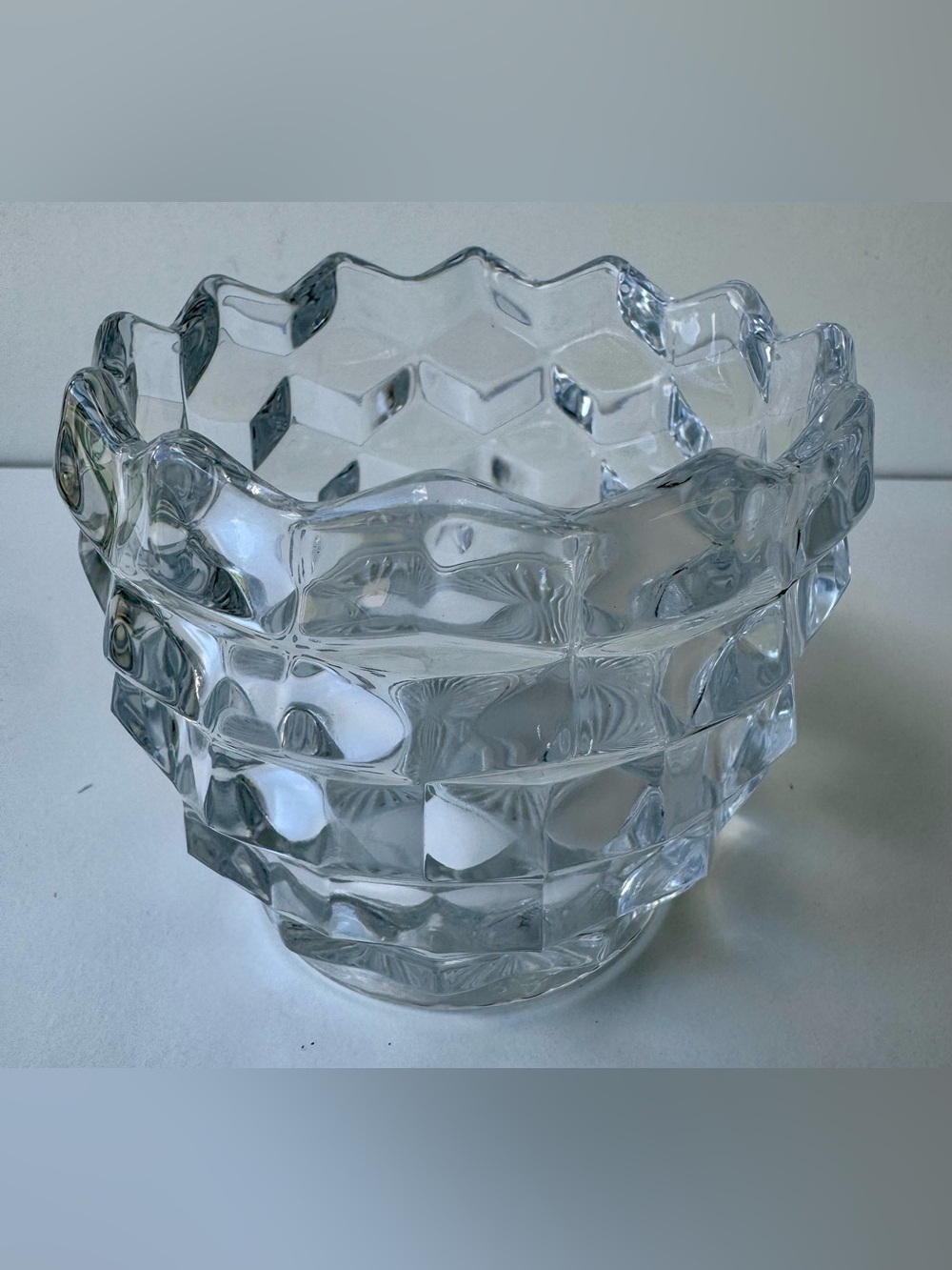 Fostoria American Cubist Clear Glass 4” Candy Sugar Bowl Vintage